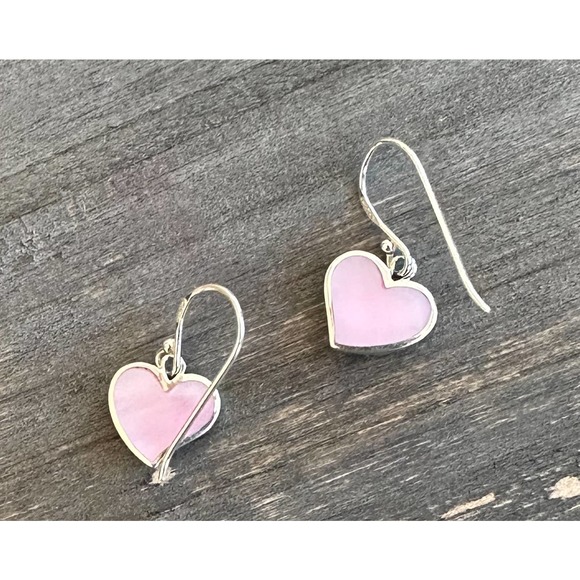 Boma Heart Earrings Pink Shell Irridescent Tiny Dainty Sterling Silver 925 - Picture 4 of 11